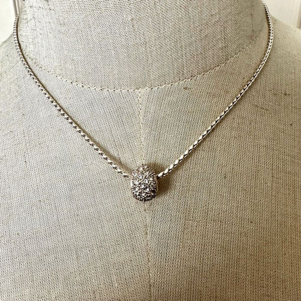Silver tone rhinestone bead necklace